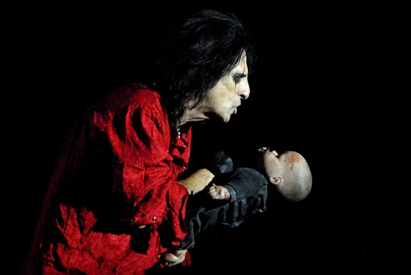 Alice Cooper during a theatrical stage moment at Rock2Wgtn in Wellington